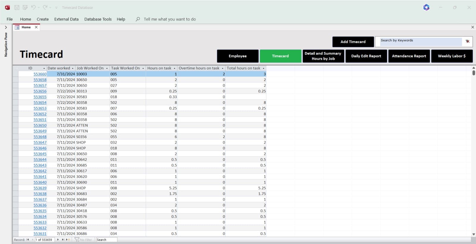 Timecard Entry and Tracking Form