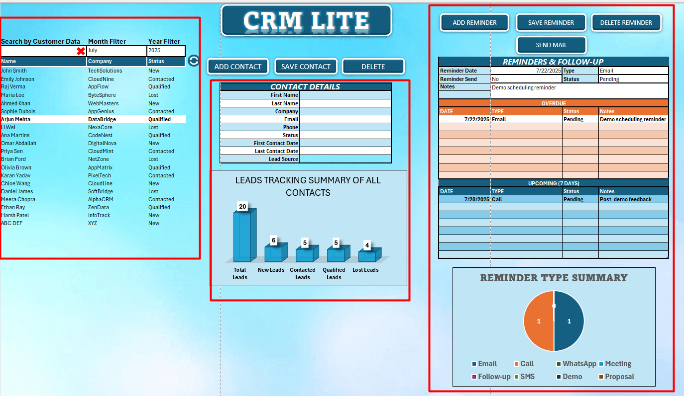 Excel CRM Lite Dashboard