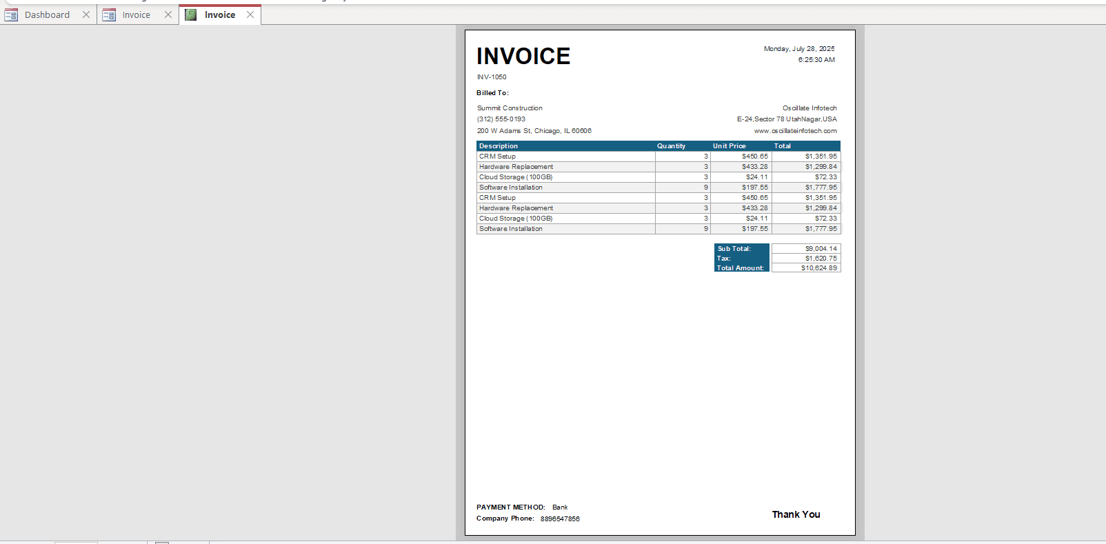 Create Invoice Step 2 – Invoice Payment Tracker