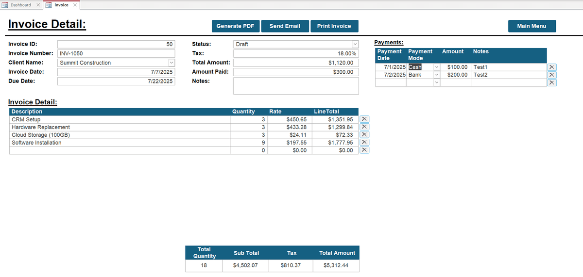 MS Access Invoice Payment Tracker