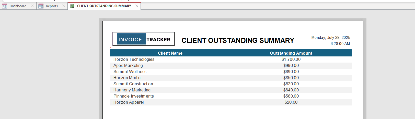 View Outstanding Step 3 – Invoice Payment Tracker