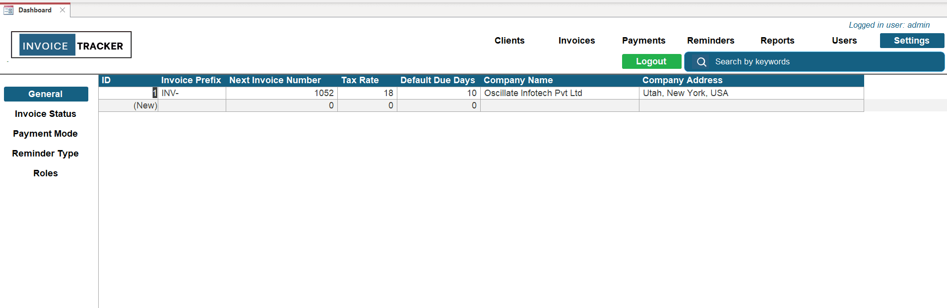 Settings – Invoice Payment Tracker