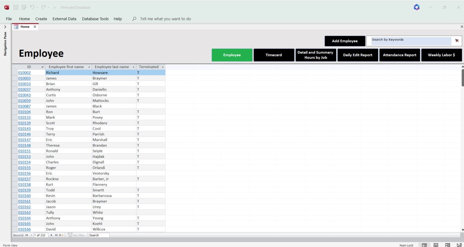 Employee Information Management Interface