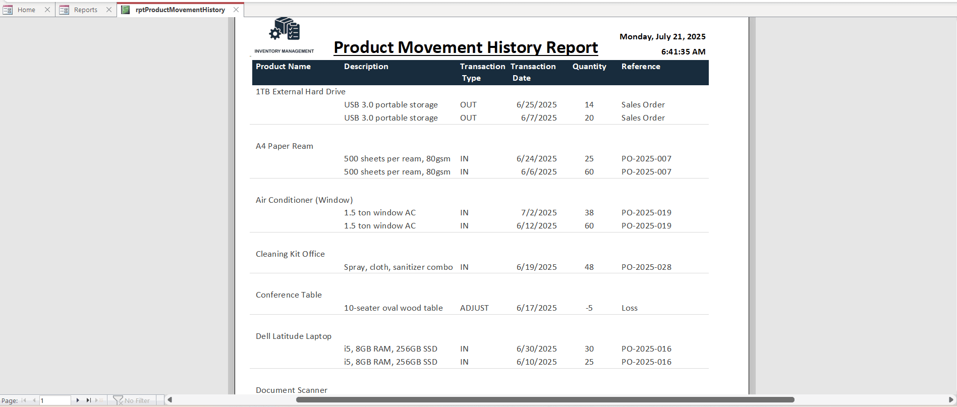 Product Master – Access Inventory Tracker