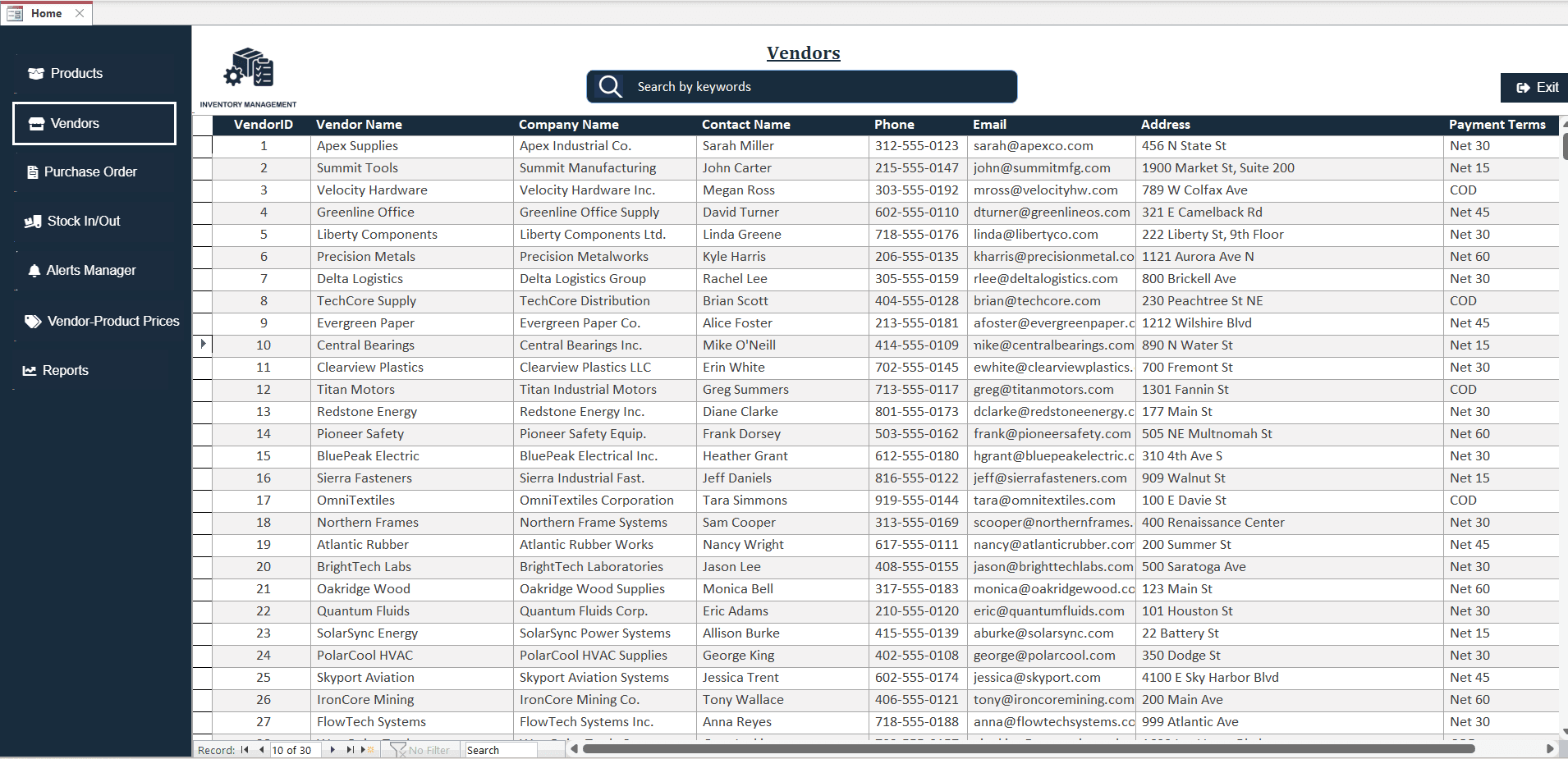 Vendor Management – Access Inventory DB