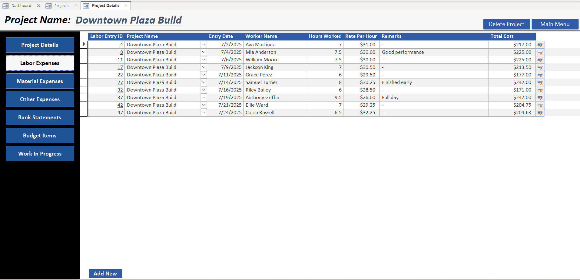 Daily Labor Expenses – Job Costing MS Access