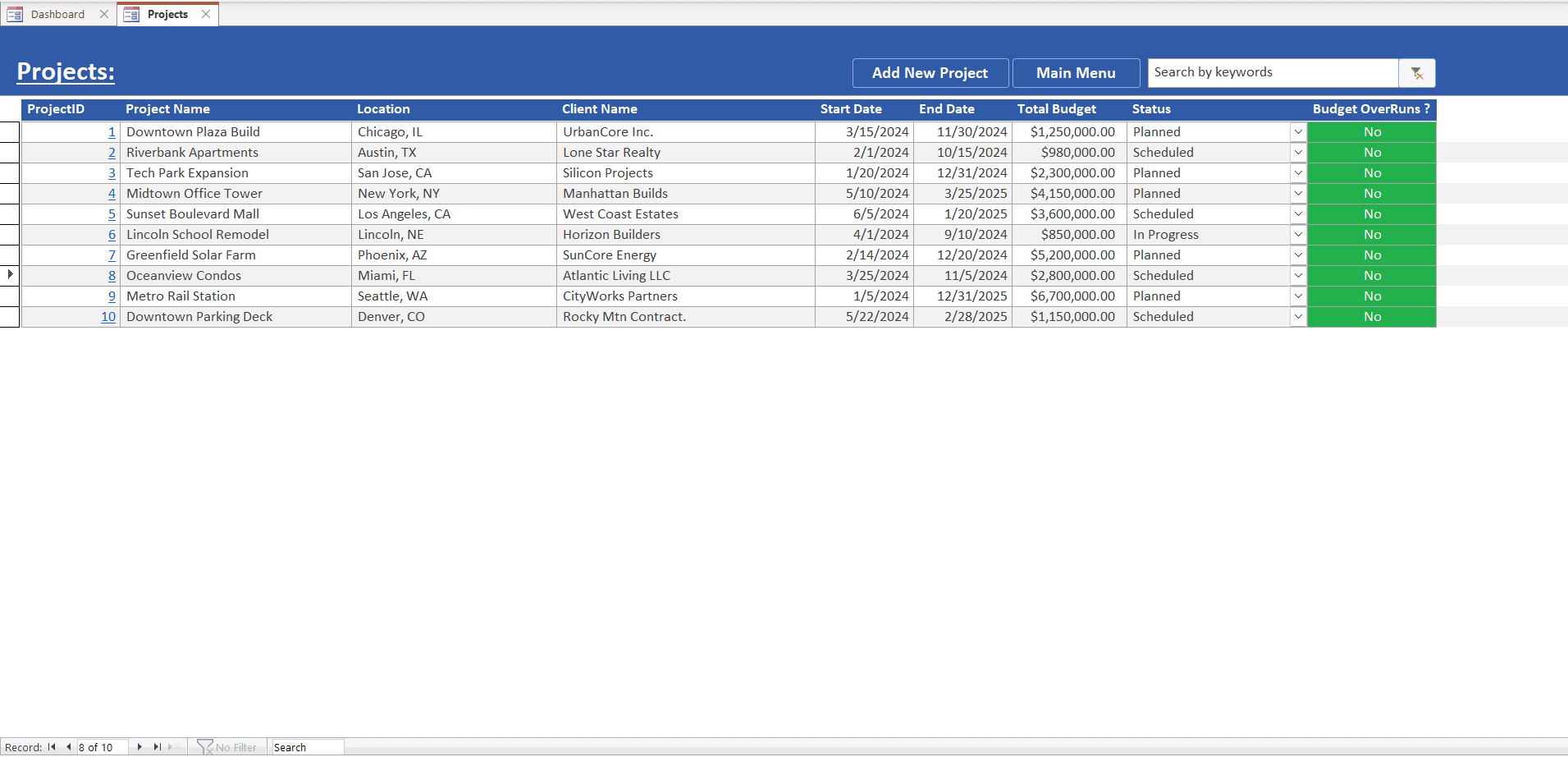 Project Summary – Job Costing MS Access